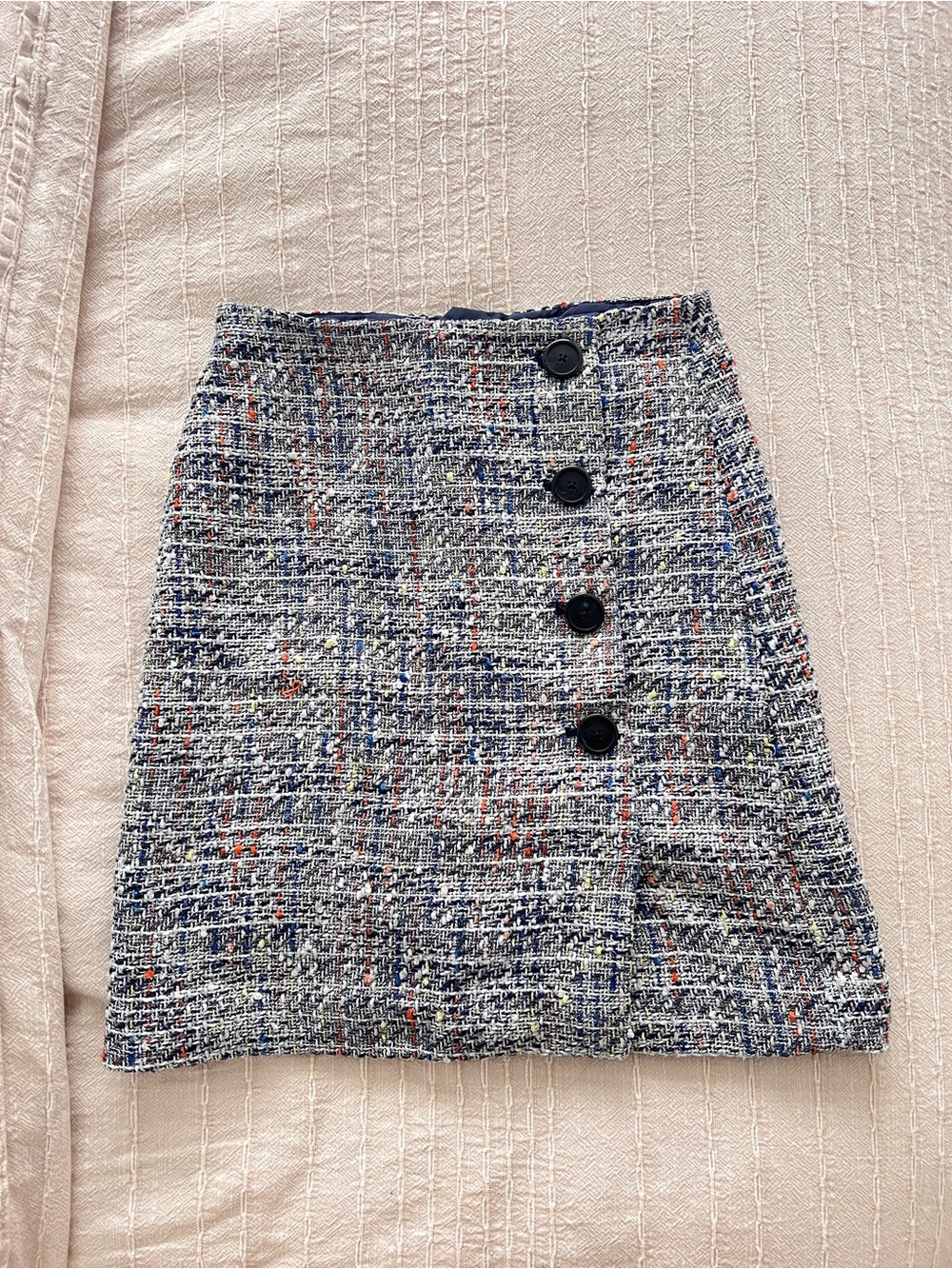 RW&CO. Blue Multi Tweed Mini Skirt with Side Buttons